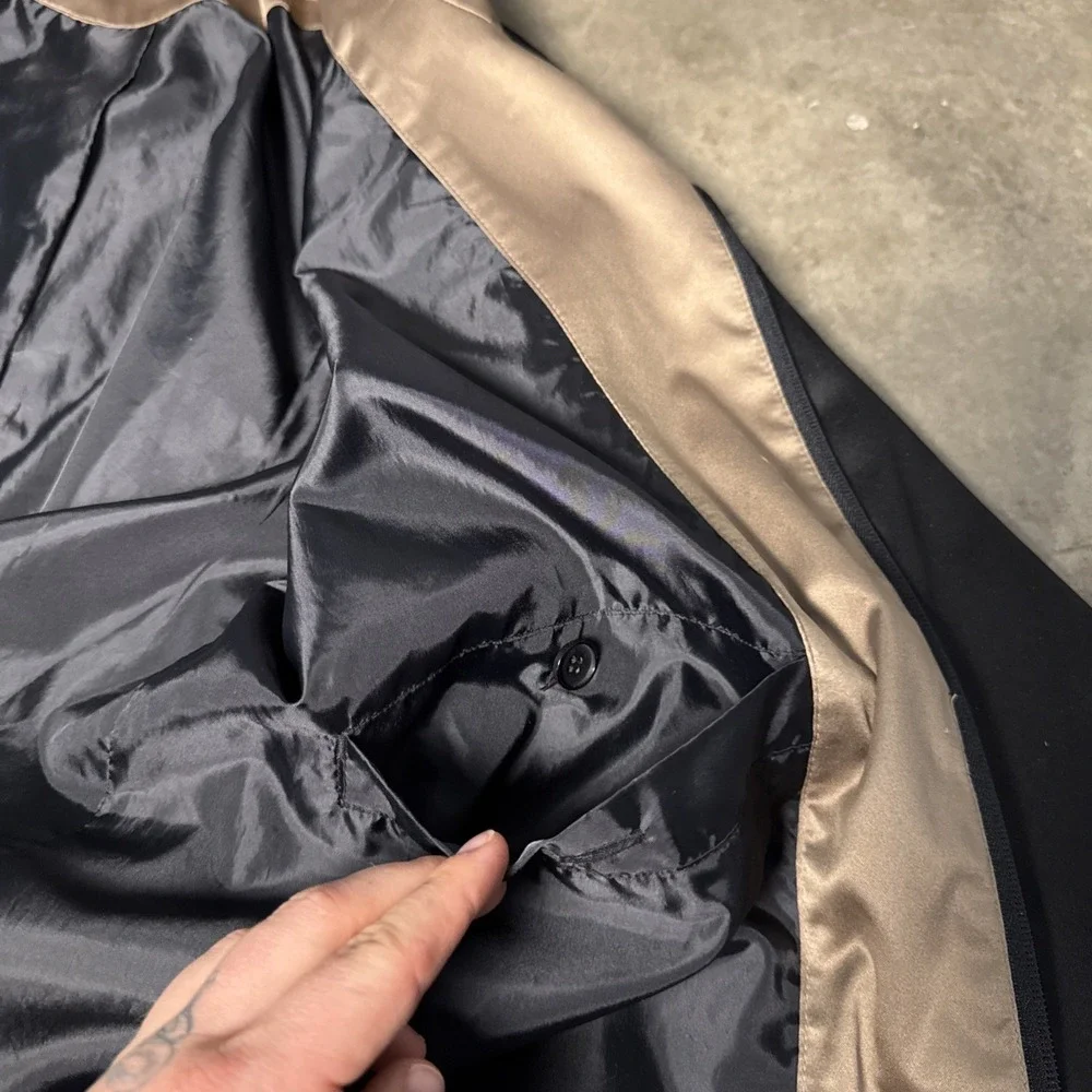 Kristen Blake Satin Black Gold‎ BronzeWomens Top Coat Jacket Trench Zipper L